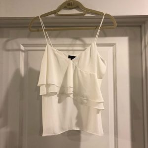 J.Crew spaghetti strap ruffle front white blouse